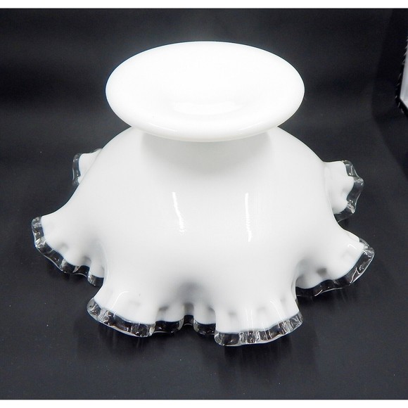 Fenton Silver Crest Milk Glass Ruffled Pedestal Compote Candy Dish Bowl - Picture 7 of 9